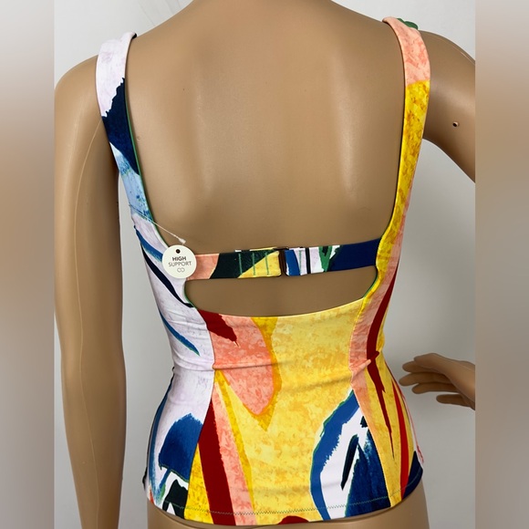 CALIA POWER SCULPT HIGH SUPPORT TANKINI TOP PAINTERLY FLORAL PRINT SEWN  BRA XS - Picture 3 of 9